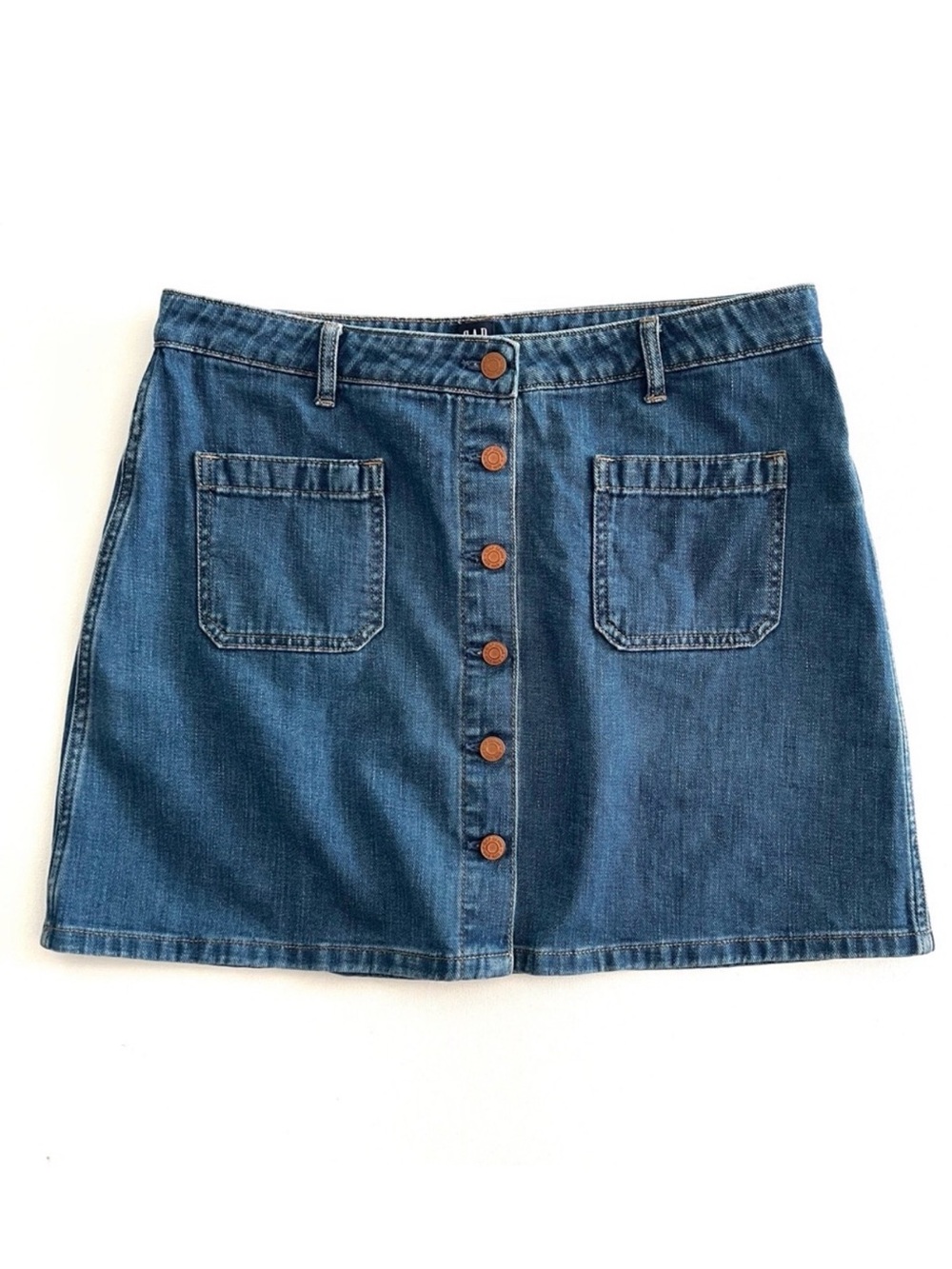 Gap Denim Patch Pocket Button Front Mini Skirt Size 32 Waist